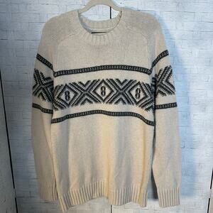 Eddie Bauer sweater cotton wool blend cream blue fair aisle fisherman’s utility